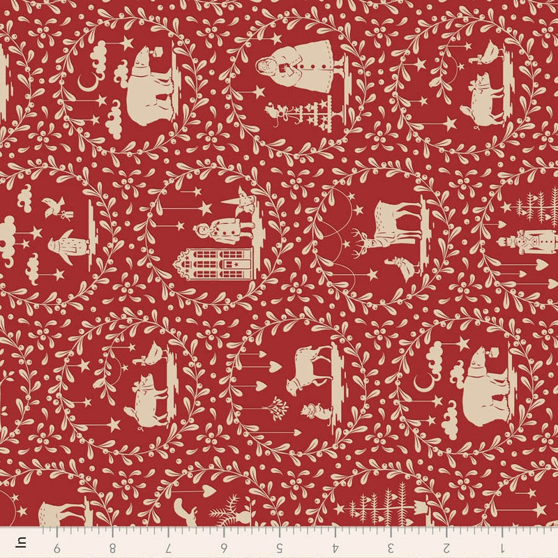 PRE-ORDER Tilda- Merry Little Christmas- Paper Scenes Burgundy TIL100625- Half Yard- July 2027