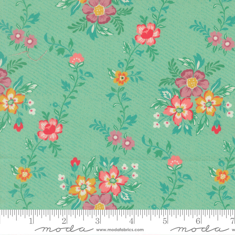 PRE-Order Tilbury Garden by Crystal Manning- Aqua 11991 25- Half Yard- March 2027