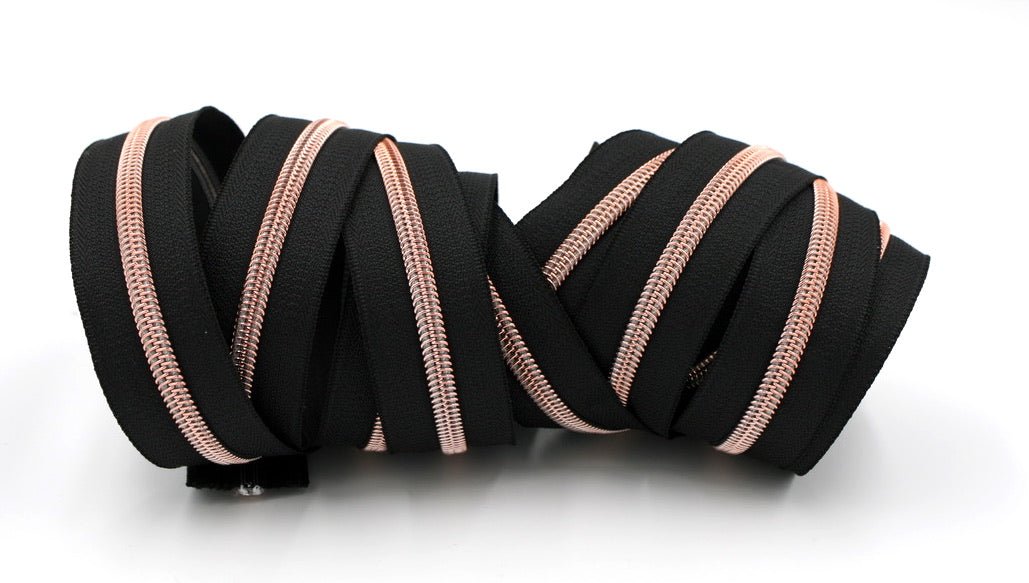 Black- #5 Rose Gold Nylon Coil Zipper Tape