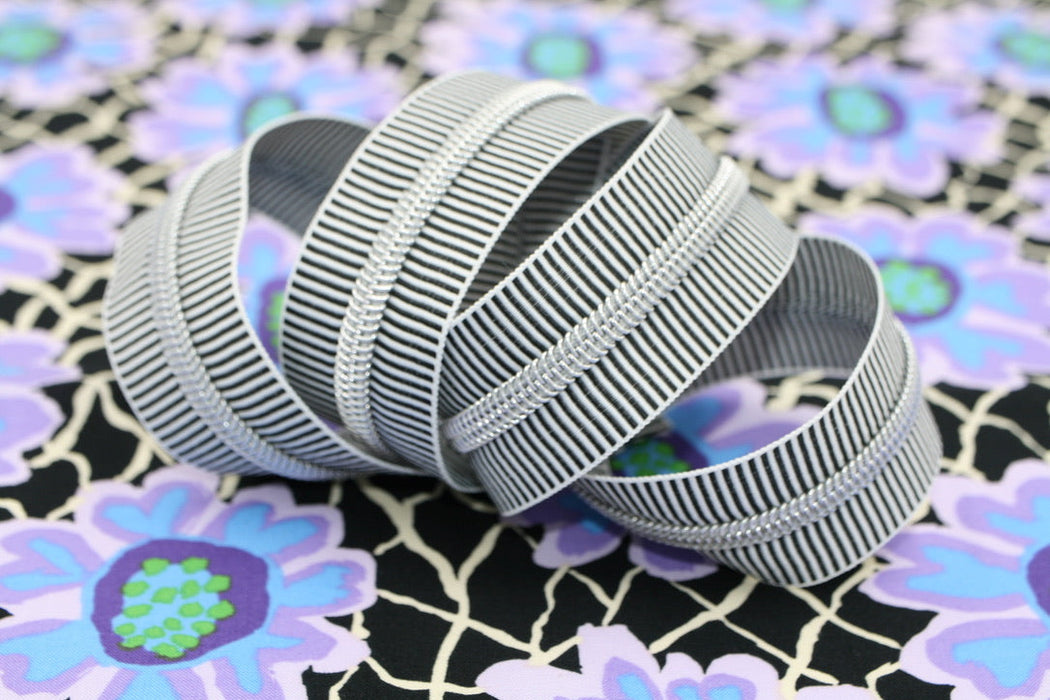 Zebra Stripe- #5 Silver Nylon Coil Zipper Tape