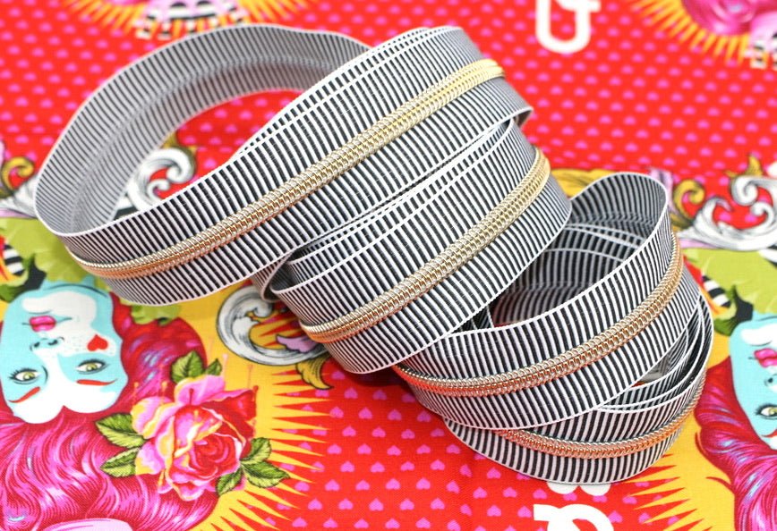 Zebra Stripe- #5 Gold Nylon Coil Zipper Tape