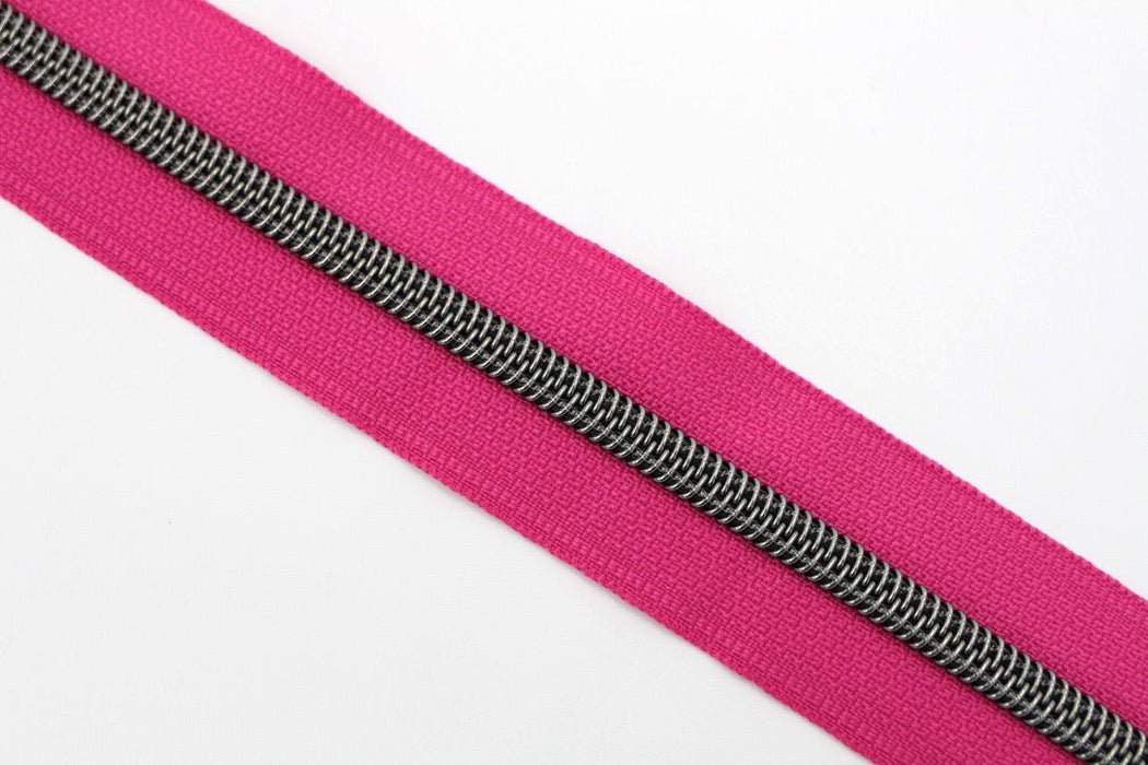 Lipstick Pink- #5 Gunmetal Nylon Coil Zipper Tape