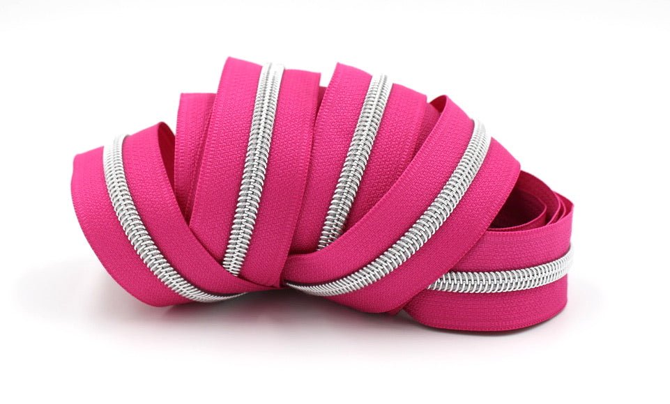Lipstick Pink- #5 Silver Nylon Coil Zipper Tape