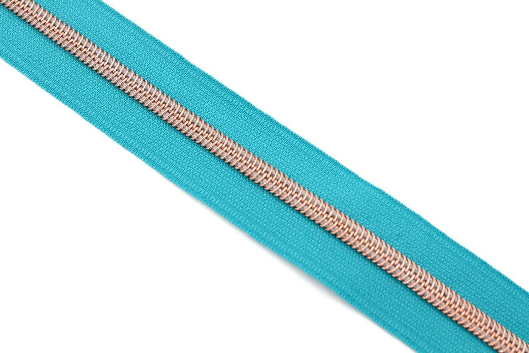 Ocean Aqua- #5 Rose Gold Nylon Coil Zipper Tape