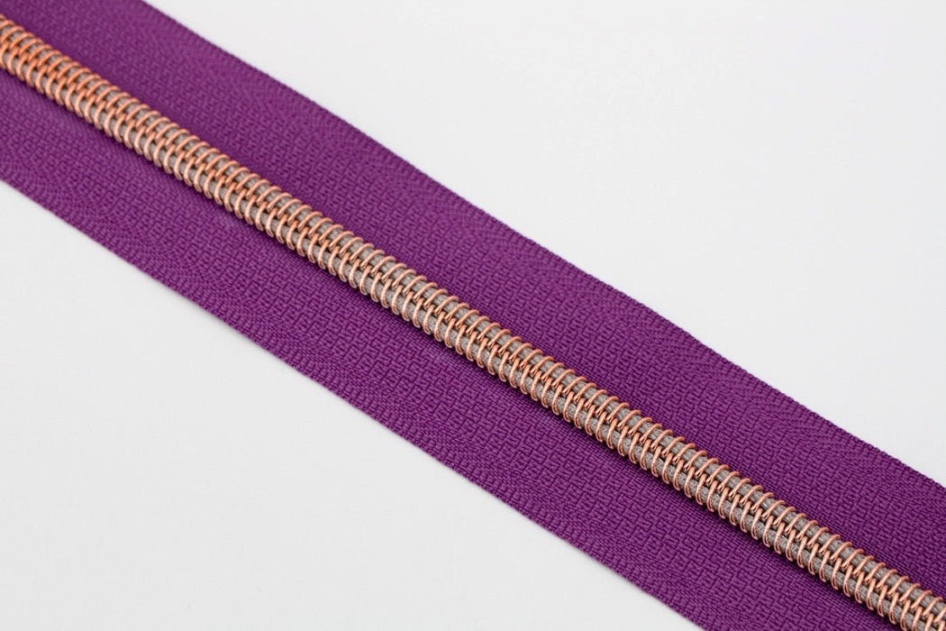 Grape- #5 Rose Gold Nylon Coil Zipper Tape