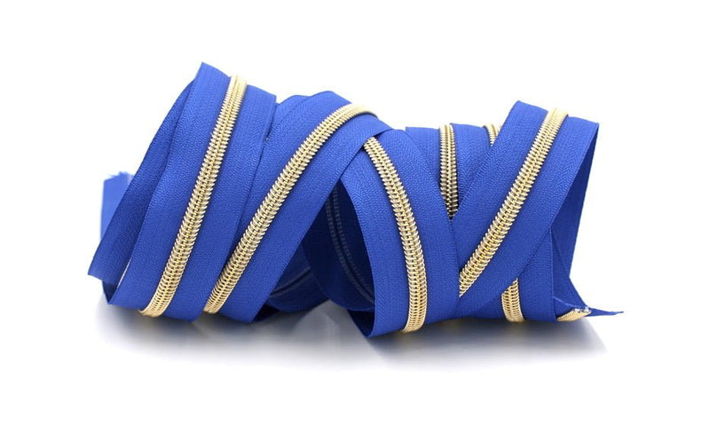 Sapphire Blue- #5 Gold Nylon Coil Zipper Tape