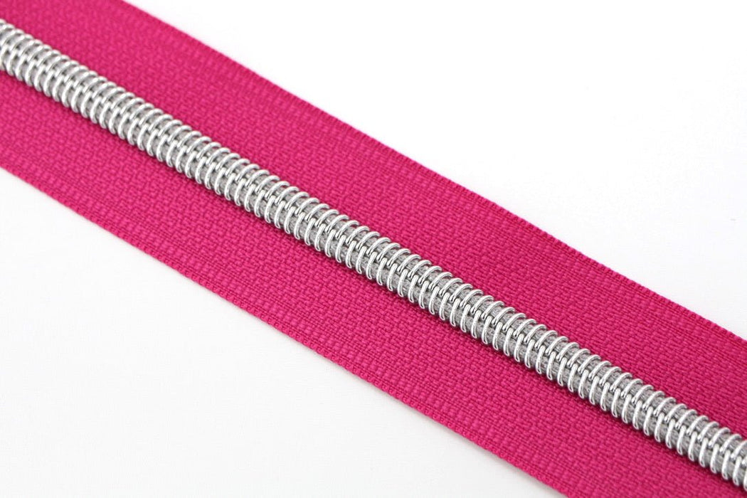 Lipstick Pink- #5 Silver Nylon Coil Zipper Tape