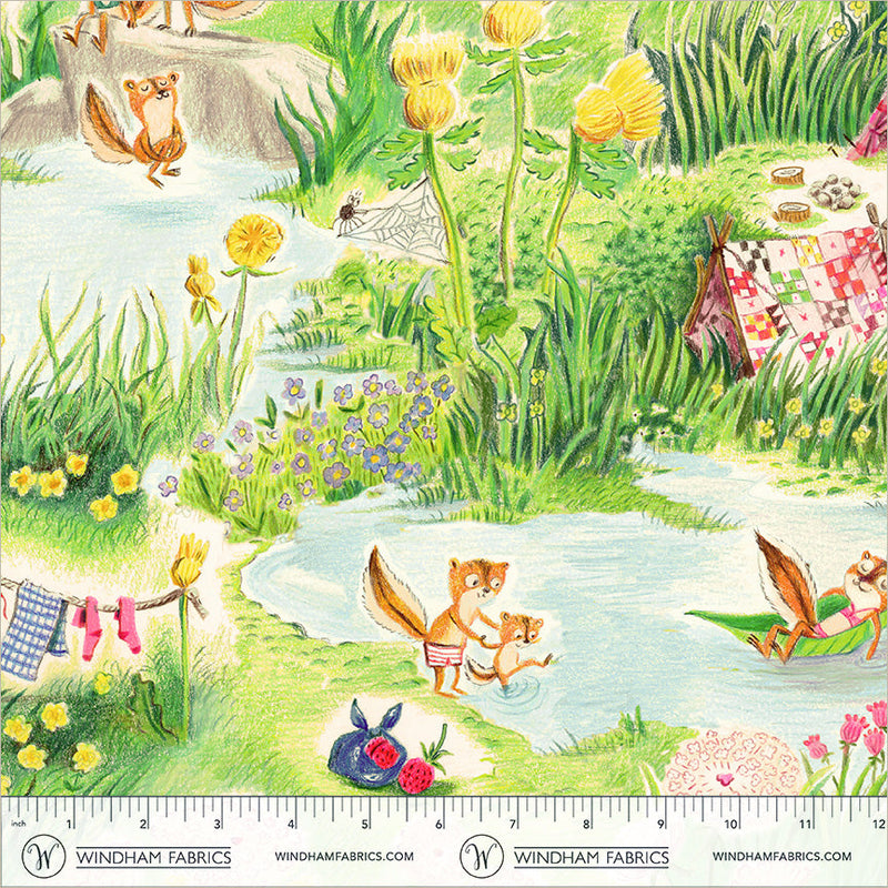 PRE-Order Heather Ross- Boat Race- Chipmunks Camping 55602D-5 Multi- Half Yard- May 2027