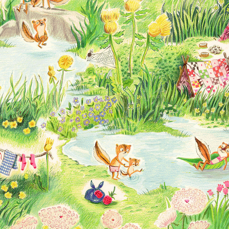 PRE-Order Heather Ross- Boat Race- Chipmunks Camping 55602D-5 Multi- Half Yard- May 2027