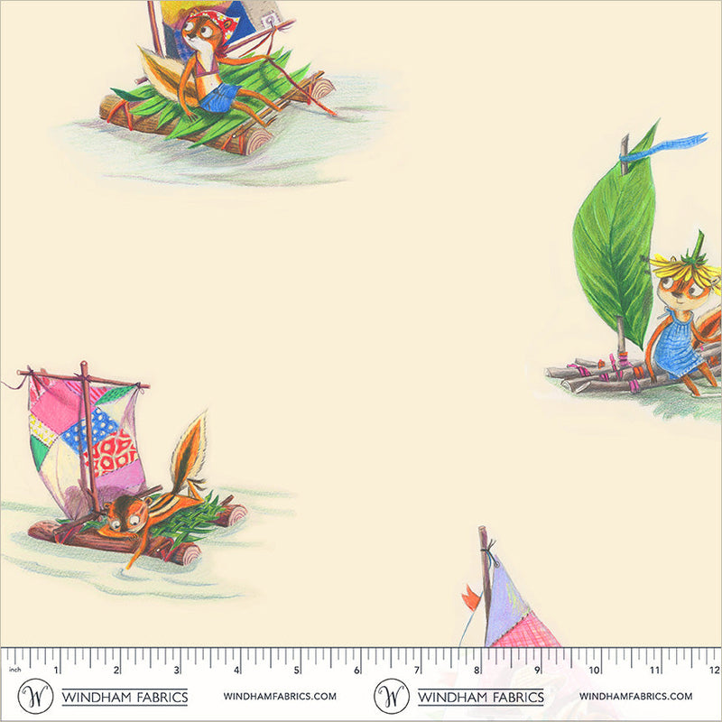 PRE-Order Heather Ross- Boat Race- Stick Boats 55604D-9 Ivory- Half Yard- May 2027