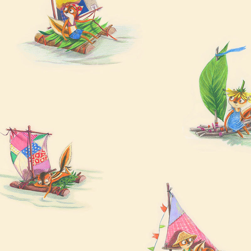 PRE-Order Heather Ross- Boat Race- Stick Boats 55604D-9 Ivory- Half Yard- May 2027
