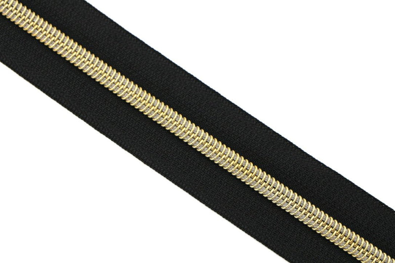 Black- #5 Gold Nylon Coil Zipper Tape
