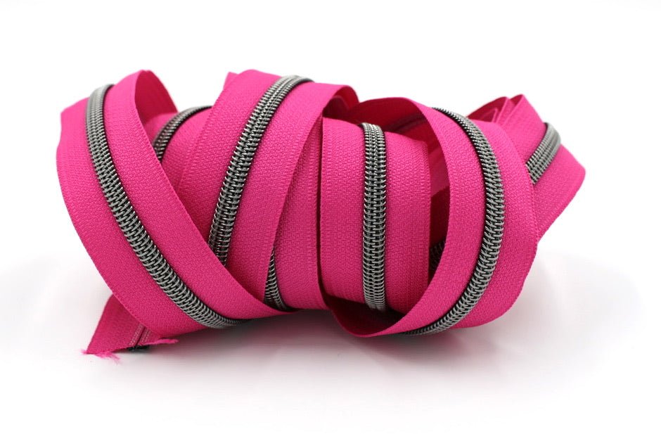 Lipstick Pink- #5 Gunmetal Nylon Coil Zipper Tape