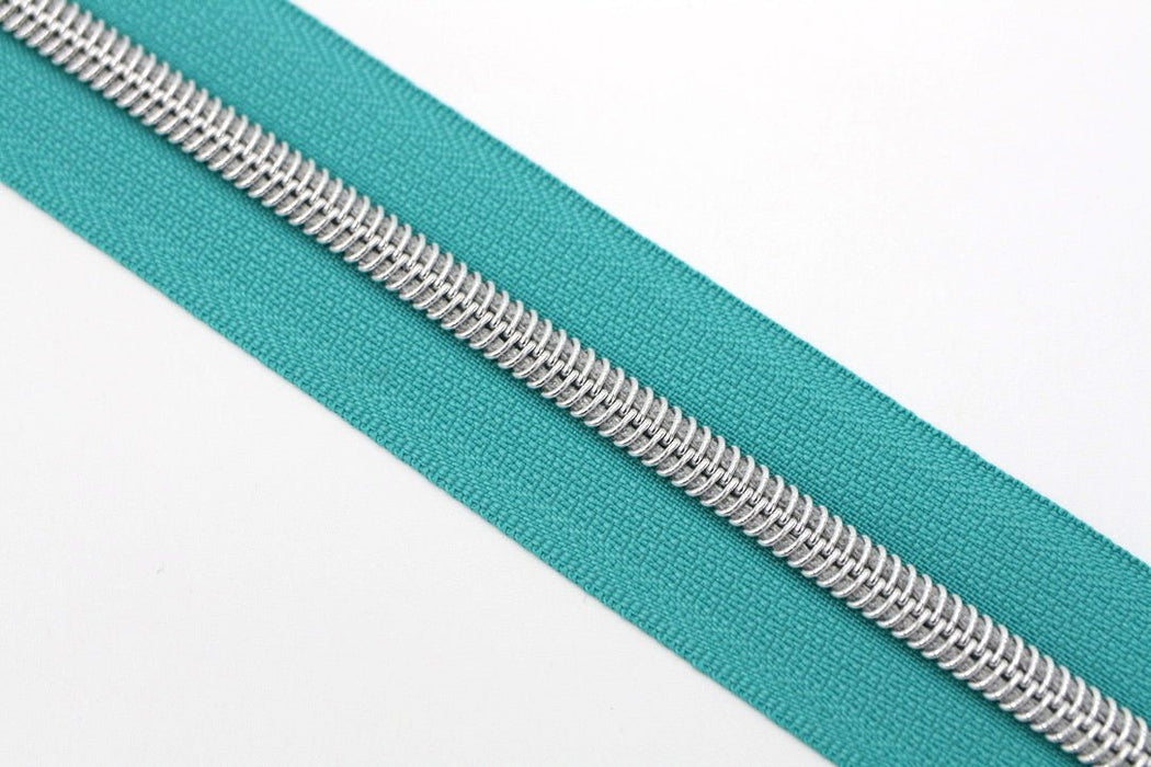 Caribbean Teal- #5 Silver Nylon Coil Zipper Tape