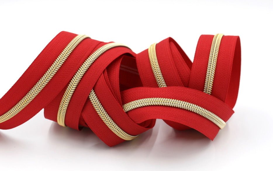 Really Red- #5 Gold Nylon Coil Zipper Tape