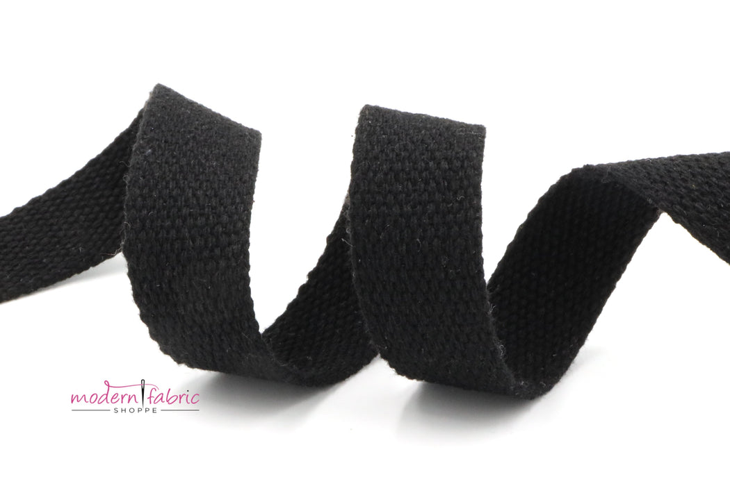Black Cotton 1 inch (25mm) width Webbing- by the yard