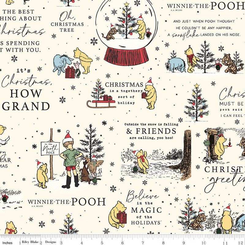 PRE-ORDER Winnie the Pooh-Christmas for Echo Park Paper Co.-Holiday Quotes C19570 CREAM- Half Yard- June 2027