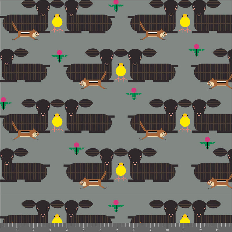 Long Branch by Charley Harper- Furry Photobomber CH-469 Grey- Half Yard- October 2026