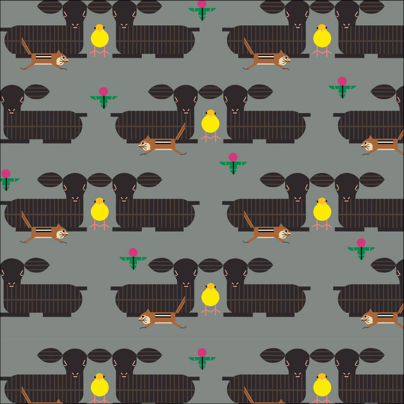 Long Branch by Charley Harper- Furry Photobomber CH-469 Grey- Half Yard- October 2026