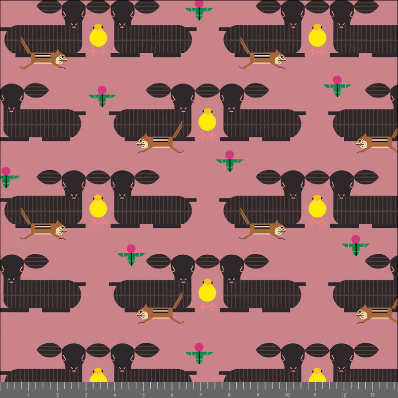Long Branch by Charley Harper- Furry Photobomber CH-469 Pink- Half Yard- October 2026