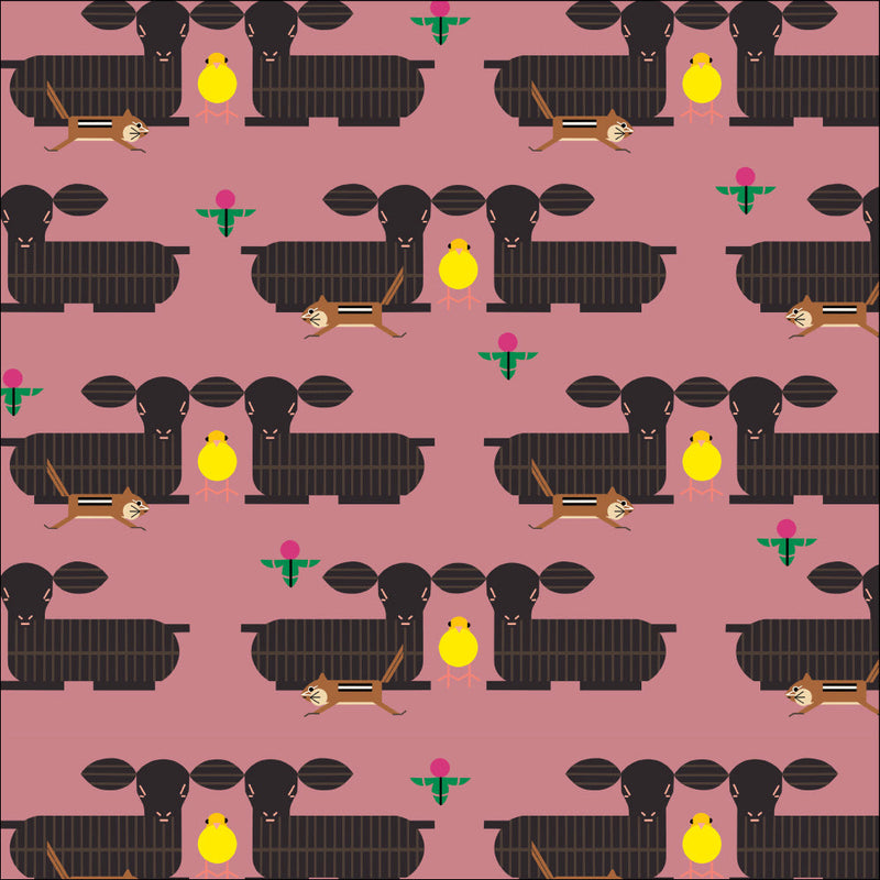 Long Branch by Charley Harper- Furry Photobomber CH-469 Pink- Half Yard- October 2026