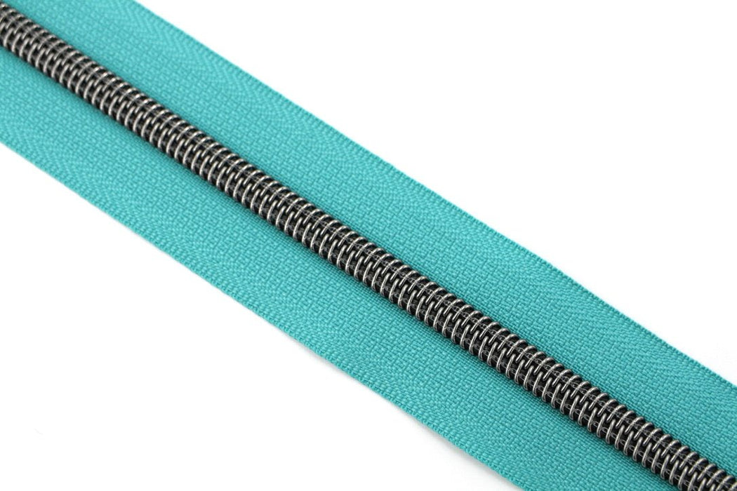 Caribbean Teal- #5 Gunmetal Nylon Coil Zipper Tape