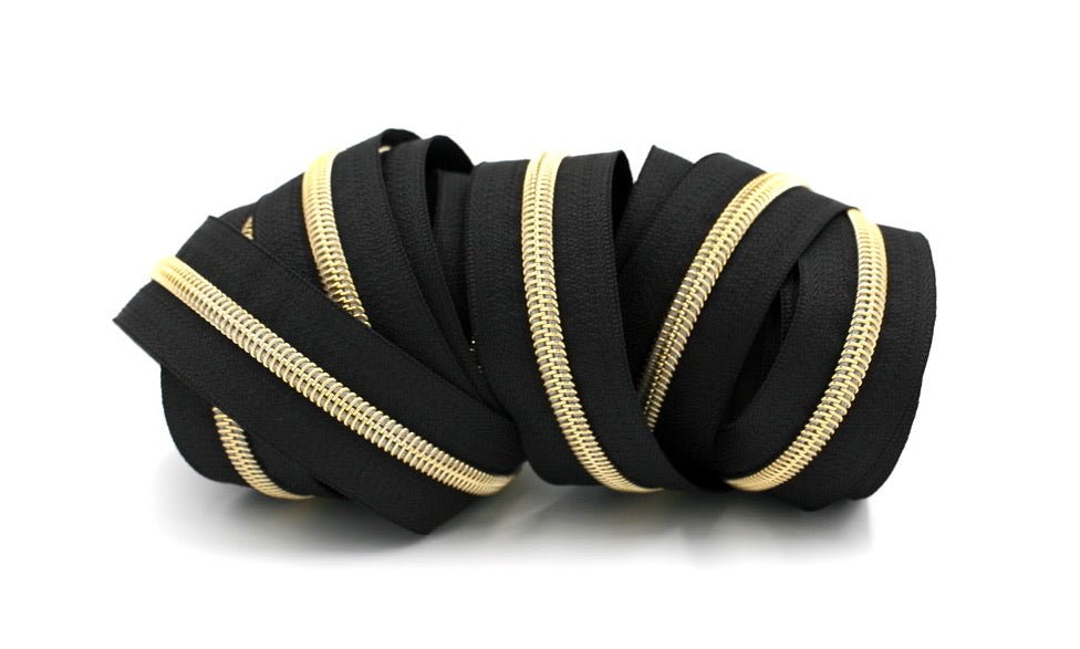 Black- #5 Gold Nylon Coil Zipper Tape