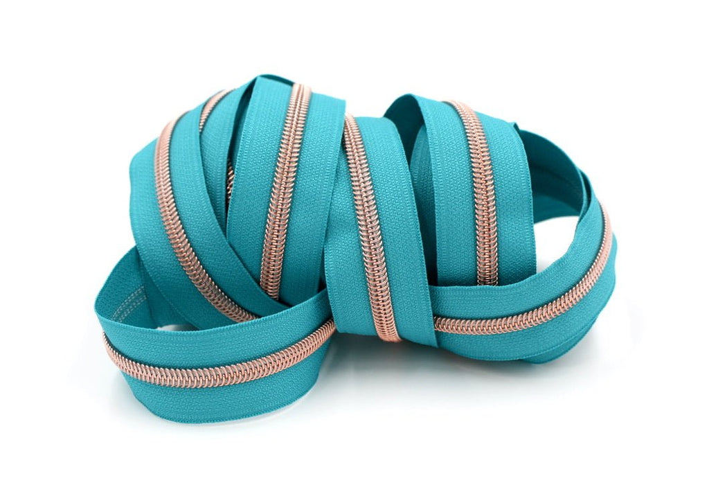 Ocean Aqua- #5 Rose Gold Nylon Coil Zipper Tape