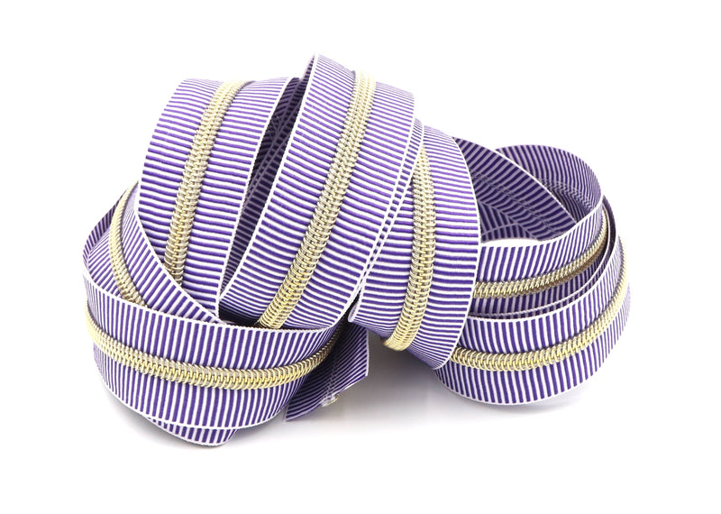 Purple Zebra Stripe- #5 Gold Nylon Coil Zipper Tape