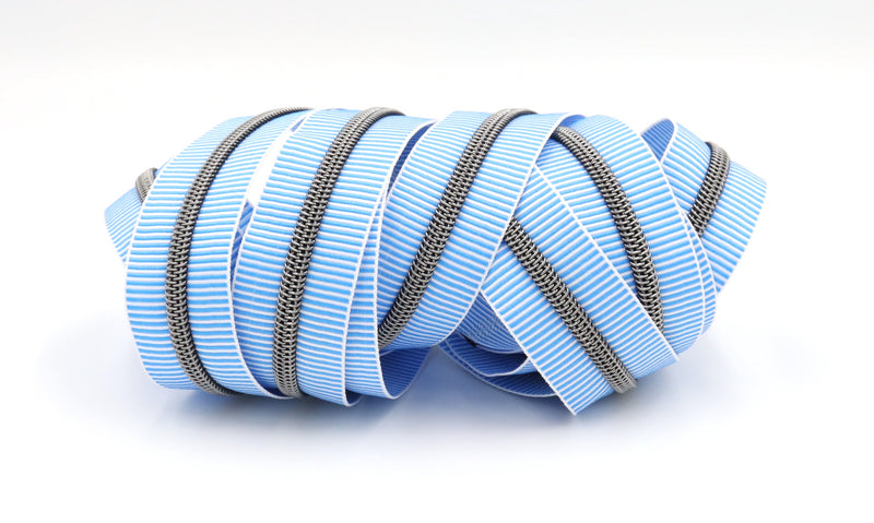 Turquoise Zebra Stripes- #5 Gunmetal Nylon Coil Zipper Tape