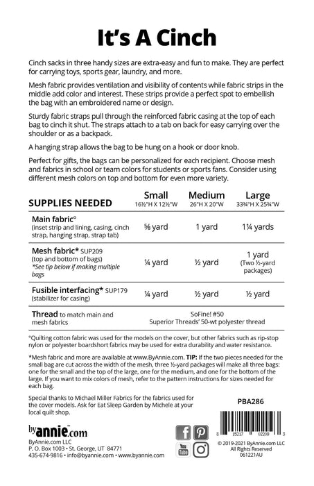 By Annie- It's A Cinch Bag Pattern