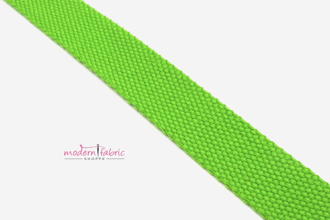 Lime Green Cotton 1 inch (25mm) width Webbing- by the yard