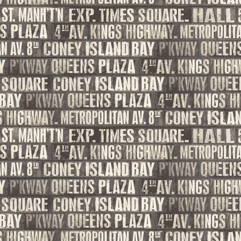 Tim Holtz- Electric Elements- Subway Signs PWTH173.CHARCOAL- Half Yard