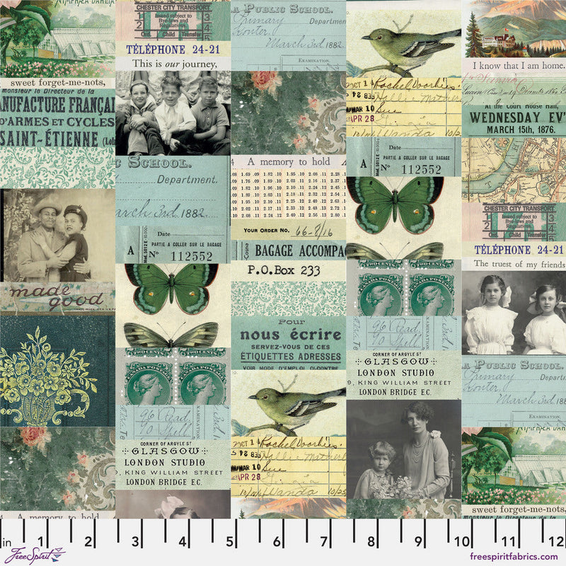 Tim Holtz- Eclectic Elements Palette- Teal Collage PWTH270.TEAL- Half Yard- April 2025