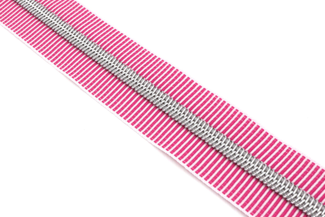 Pink Zebra Stripe- #5 Silver Nylon Coil Zipper Tape