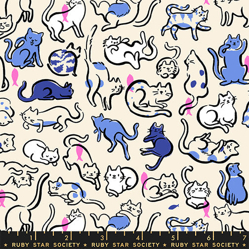 PRE-ORDER Oops All Cats by Sarah Watts- RS 2149 14 - Lindley Blue- Half Yard- May 2027
