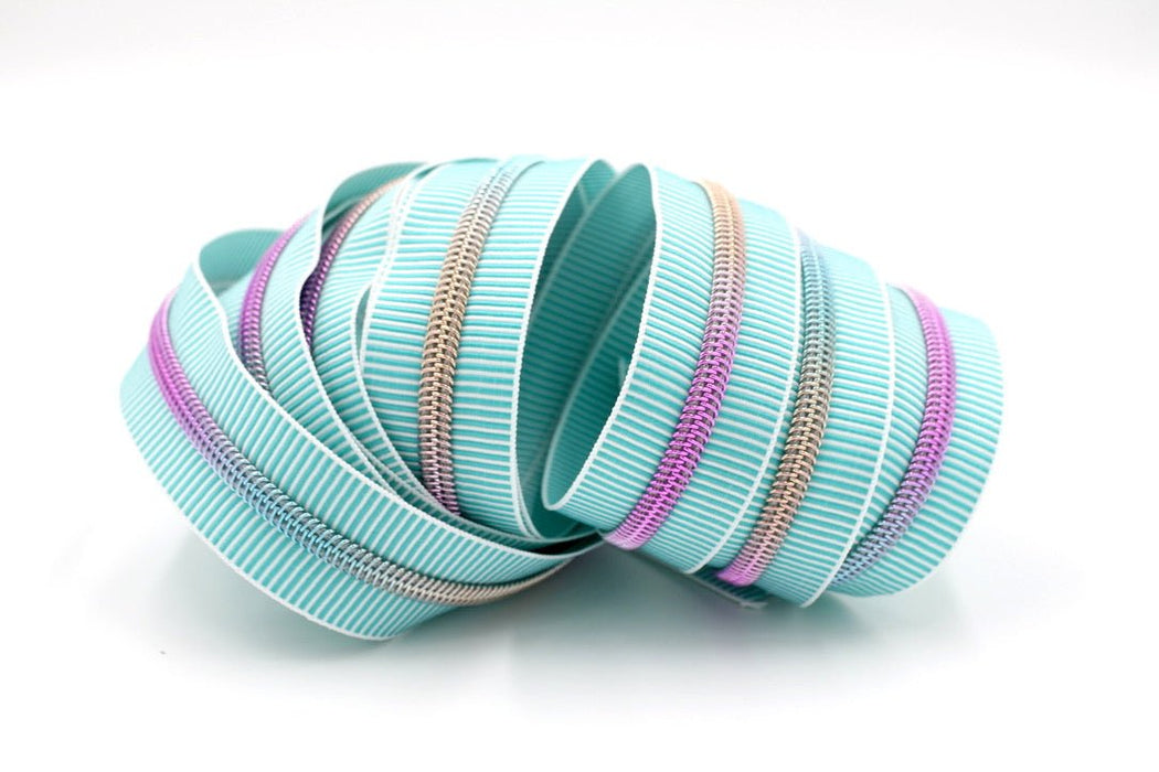 Teal Zebra Stripes- #5 Rainbow Nylon Coil Zipper Tape