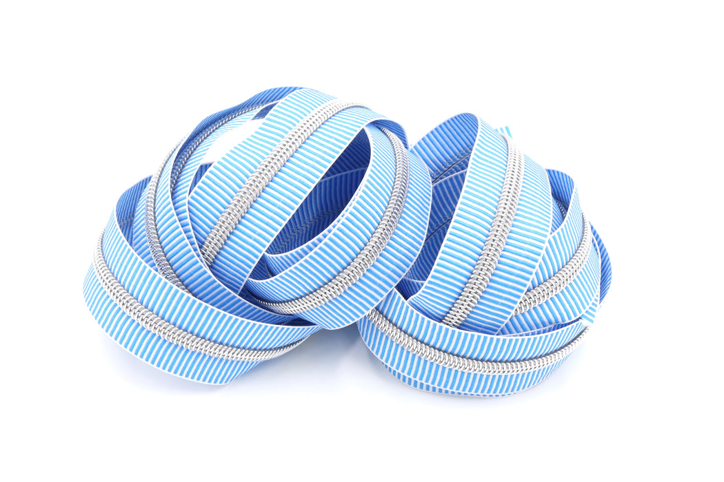 Turquoise Zebra Stripe- #5 Silver Nylon Coil Zipper Tape