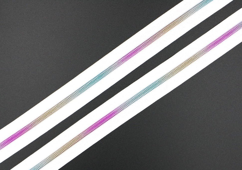 White- #5 Rainbow Nylon Coil Zipper Tape