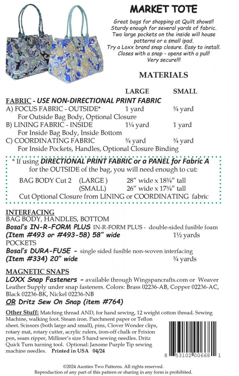 Aunties Two- Market Tote Pattern - Modern Fabric Shoppe