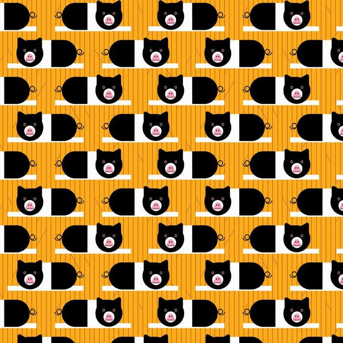 Best Friends by Charley Harper - Piggies Straw CH - 384 - Half Yard - Modern Fabric Shoppe