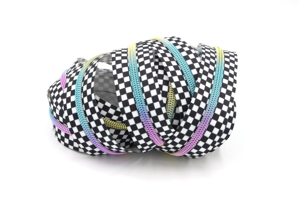 Black and White Checkerboard- #5 Rainbow Nylon Coil Zipper Tape - Modern Fabric Shoppe