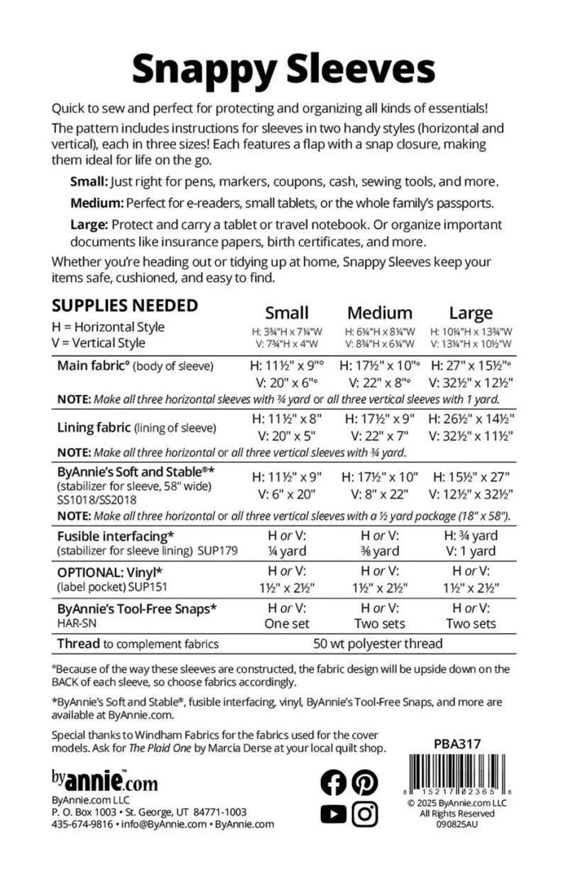 By Annie - Snappy Sleeves Pattern - Modern Fabric Shoppe