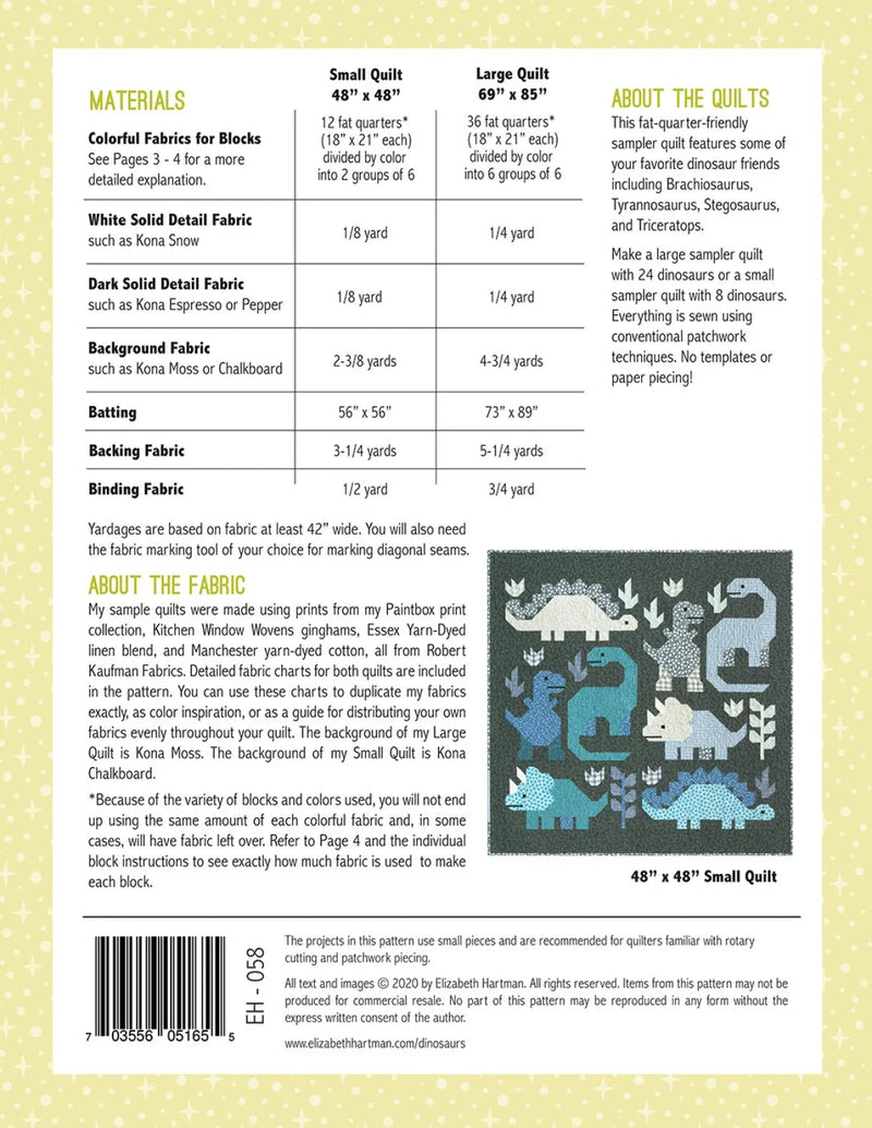 Dinosaur Quilt Pattern By Elizabeth Hartman - Modern Fabric Shoppe