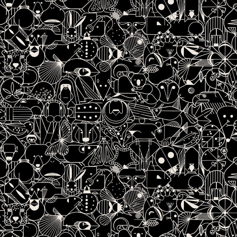 End Papers Vol. 2 by Charley Harper - CH - 300 - BLACK Half Yard - Modern Fabric Shoppe