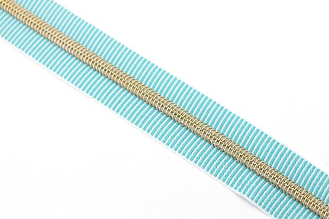 Teal Zebra Stripe- #5 Gold Nylon Coil Zipper Tape