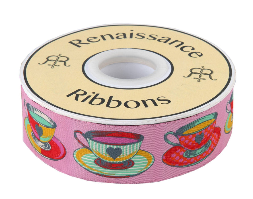 Tula Pink Curiouser, Tea Time Large Pink  1-1/2" Ribbon