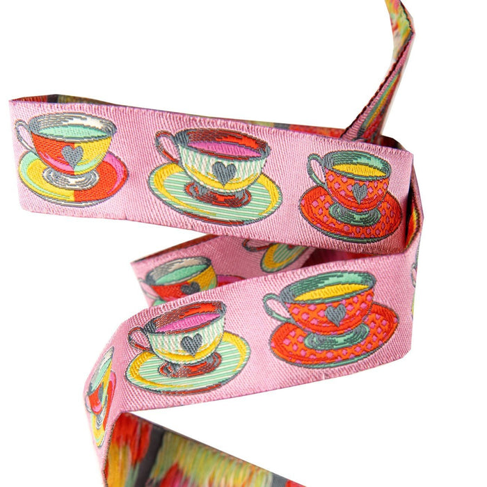 Tula Pink Curiouser, Tea Time Small Pink  7/8" Ribbon