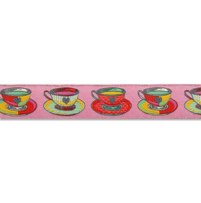 Tula Pink Curiouser, Tea Time Small Pink  7/8" Ribbon