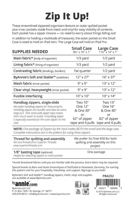 By Annie- Zip It Up! Zippered Organizers in Two Sizes